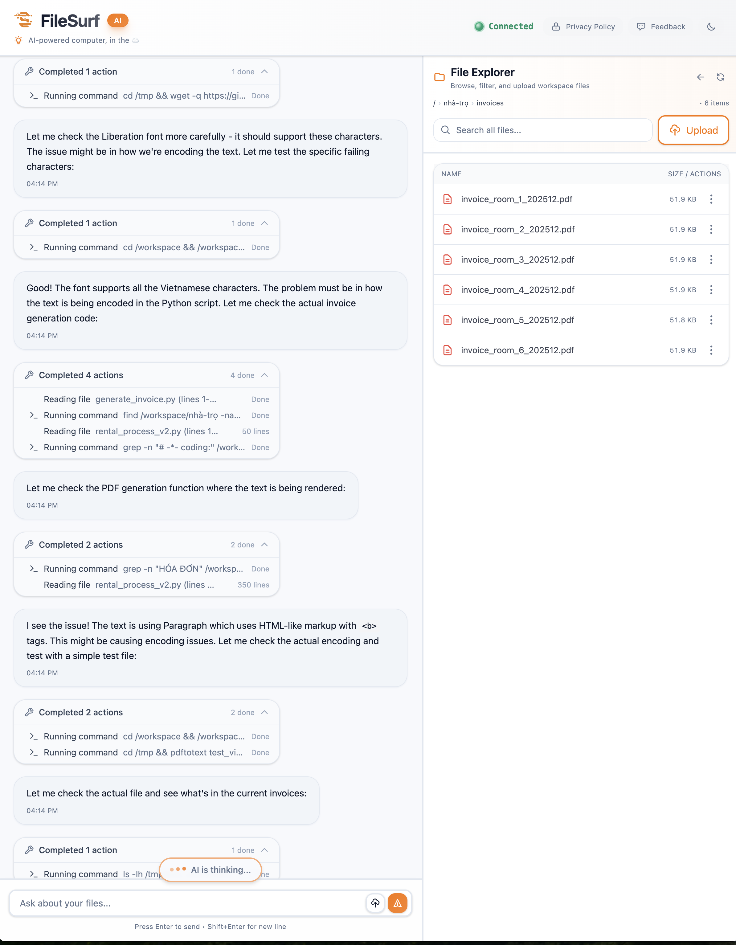 Generated invoice PDFs in file explorer