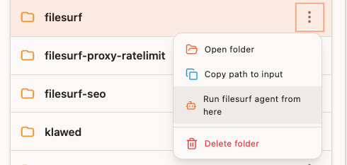 Run FileSurf Agent Here context menu